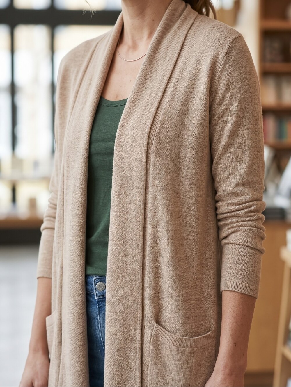 Athleta Open-Front Drape Cardigan in Light Taupe